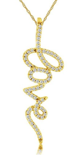 ESTATE .20CT DIAMOND 14KT YELLOW GOLD 3D FUN SIGNATURE LOVE NECKLACE