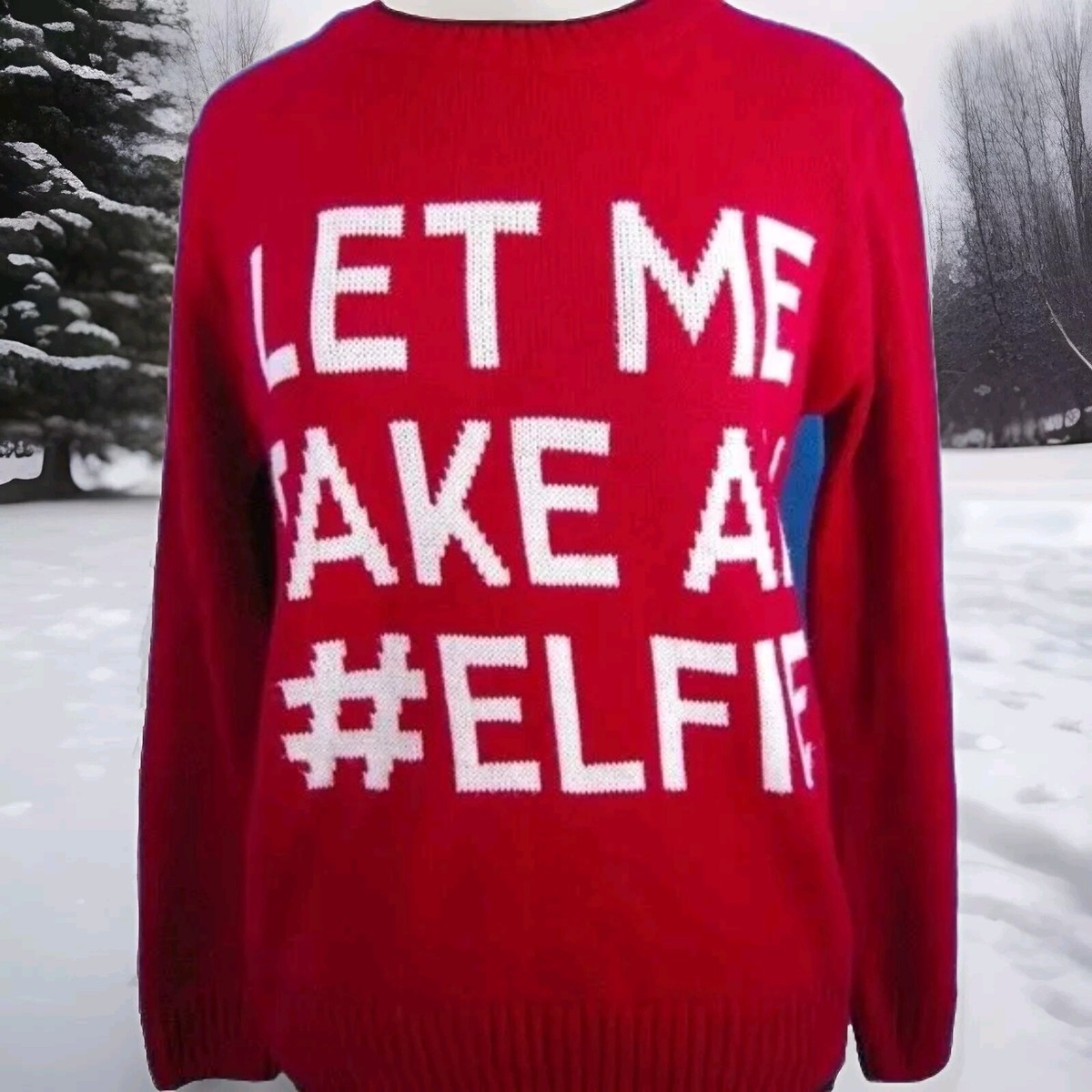 Christmas Sweater Women's M Elfie Novelty BooHoo Red White Acrylic