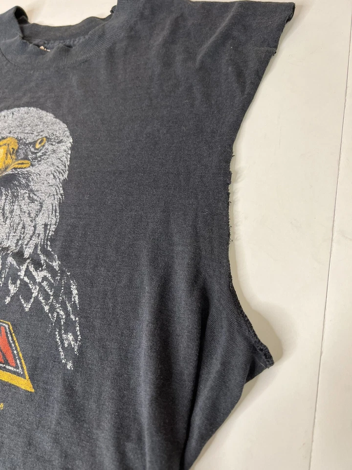 Vintage 70's Harley Davidson Eagle Las Vegas Tshirt Cutoff Thrashed 3D Emblem - Image 2 of 4