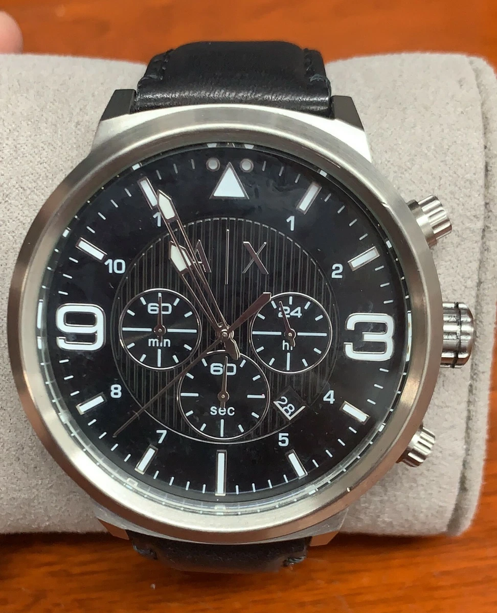 Armani Exchange AX1371 ATLC Black Dial Leather Strap Chronograph Men s Watch