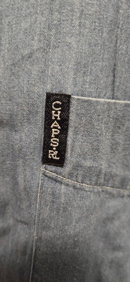 Chaps Ralph Lauren Shirt Mens 17.5 Blue Denim Mandarin Collar Western Cowboy - Image 4 of 4