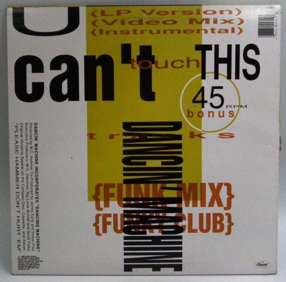 VG MC Hammer  You U Can't Touch This (1990) Capitol Records 12" Single Record Foto 2 de 2