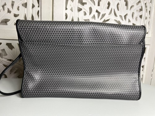 Vintage 90s Liz Claiborne Women’s Black Gray Leather Purse Handbag Shoulder Bag - Picture 7 of 13