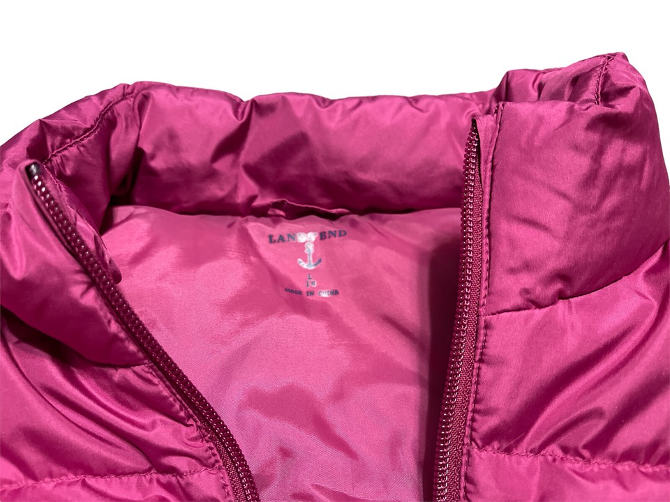 Lands End Tartan Pink Packable Down Lightweight Puffer Vest Kids Large
