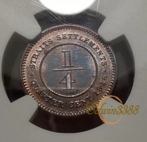 Straits Settlements 1916 1/4 Cents, King George V (NGC MS 62 RB)