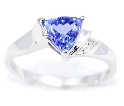 14 Kt Gold echter natürlicher Tansanit & Diamant Trillion Ring