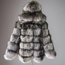 Winter Fashion Men Natural Silver Fox Fur Jacket Hood Fluffy Coat Thick Outwears