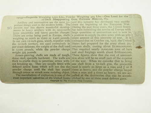 Projectile Weighing 1070lbs-Powder 325lbs 12" Disappearing Keystone Stereoview - Picture 4 of 5