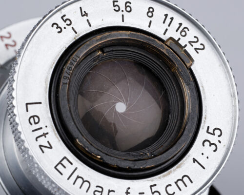 Leica Leitz ELMAR 50mm f3.5 50/3.5 anno 1952 obiettivo attacco LTM SCALA ROSSA + tappo + cappuccio - Foto 7 di 10