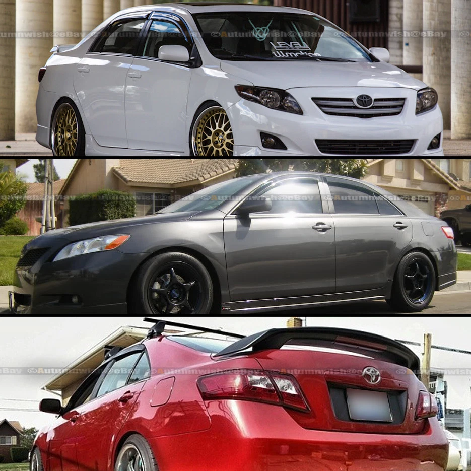 Fits 07-11 Toyota Camry SE Mugen Style 3D Wavy Black Tinted Window Visor Vent Foto 3 de 3