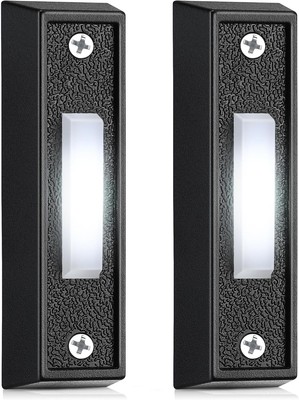 Saillong 2 Pieces Lighted Doorbell Button, Wall Mounted Black, White Light 