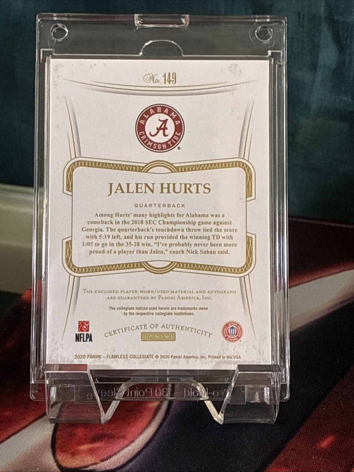 2020 Flawless Jalen Hurts Auto Rc Patch /20 Alabama view 4