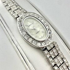 Cote D'Azur Womens Rhinestone 7.2" Bracelet Watch Silver Tone Oval - New Battery