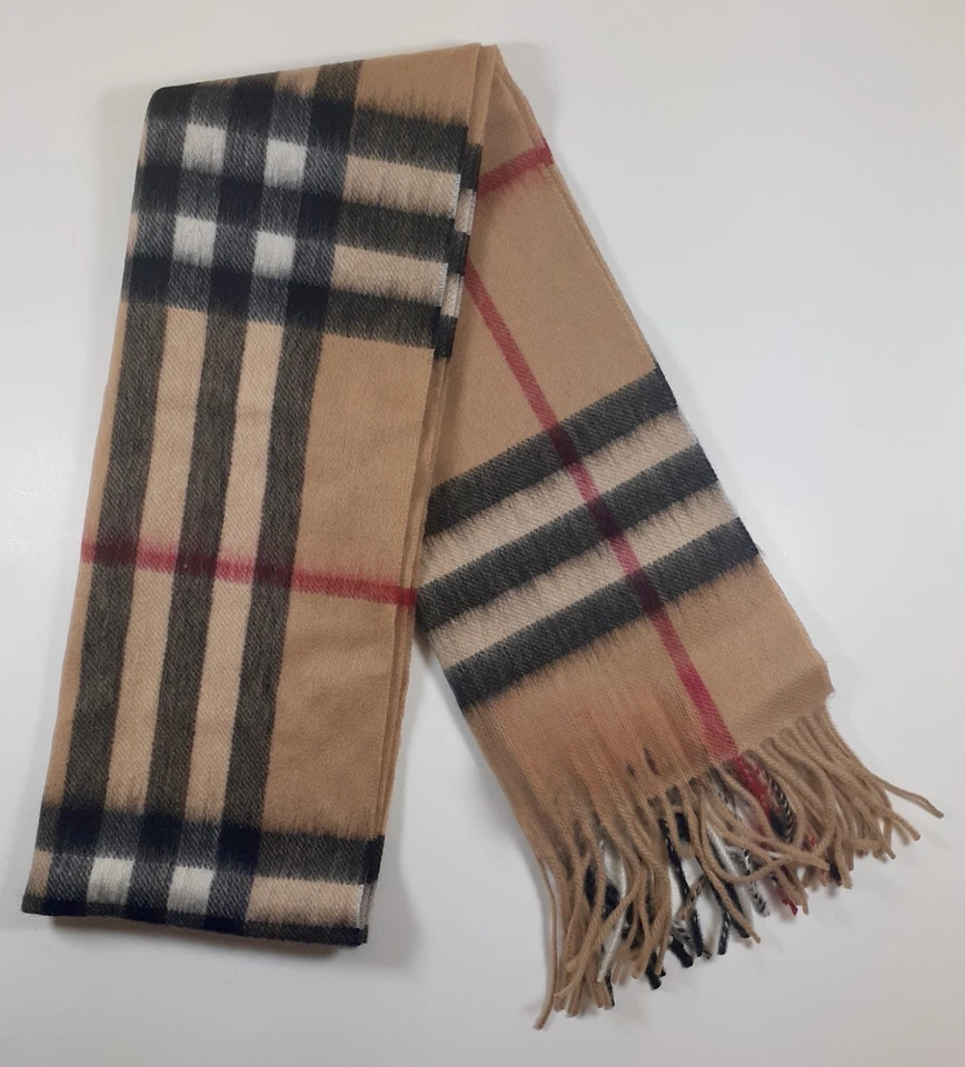 Bufanda Burberry 100 % cachemir a cuadros a cuadros 71""x12"" hecha en Escocia unisex nueva con etiquetas Foto 4 de 4