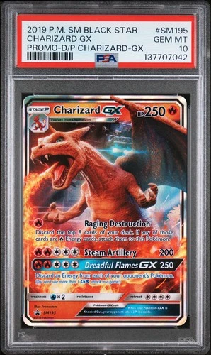 2019 POKEMON SM BLACK STAR PROMO #SM195 CHARIZARD GX PSA 10