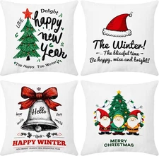 Set 4 Christmas Throw Pillow Covers 18x18" Gnomes Bell Cushion Case Home Decor G