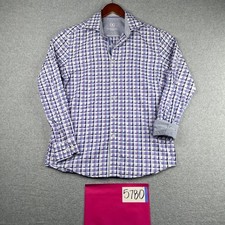 BUGATCHI UOMO Shaped Fit Shirt Medium Purple Check Button Up Long Sleeve Mens
