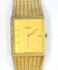 Vintage Seiko 2A32-5019 Men's Gold Tone Watch Mesh Bracelet Rectangular Date