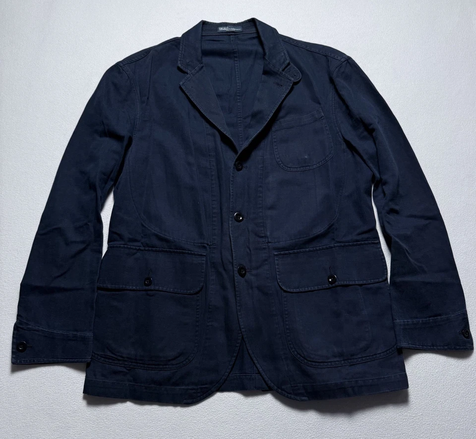 Vintage Polo Ralph Lauren Blazer Chore Jacket Mens Large Linen Blend Utility - Image 2 of 4