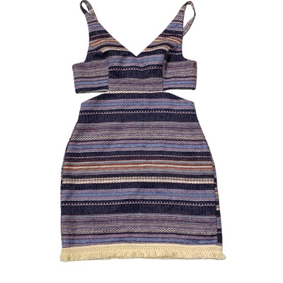 Womens VENUS Dress Size 10 side cutout Jacquard mini dress Striped Woven Twill B