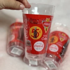 NEW Coca-Cola 20oz Retro Plastic Drink Drinking Cup Red/White-Brand New- 4 pc