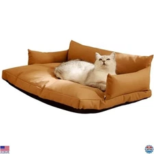 Vintage Faux Leather Pet Sofa Bed for Cats & Dogs - Waterproof, Non-Slip Cover