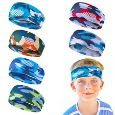 6Pcs Kids Sweatbands Boys Headbands for Sports Breathable Elastic Kids Sweatb...
