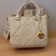 Italian VALENTINO ORLANDI Tote Bag Womens Bone Quilted Logo Crossbody Vegan NEW
