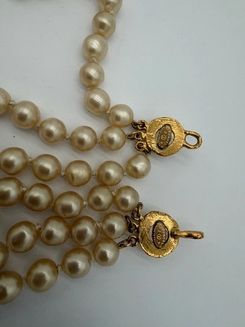 正品复古香奈儿三股珍珠长项链可马克镀金 — 第 3/4 张图片