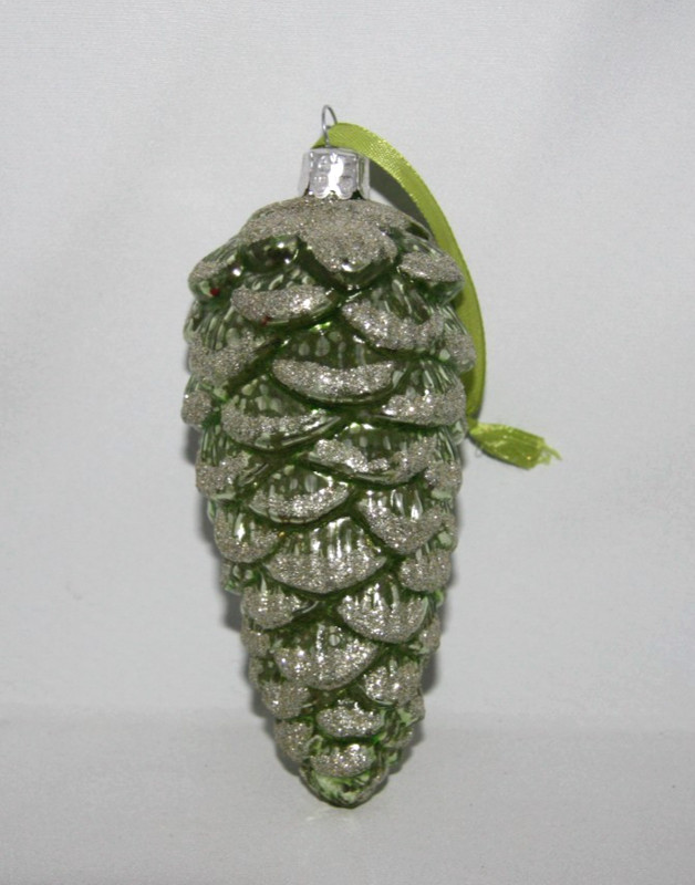 Pottery Barn Green Glass Pinecone Hanging Holiday/Christmas Ornament - Handblown