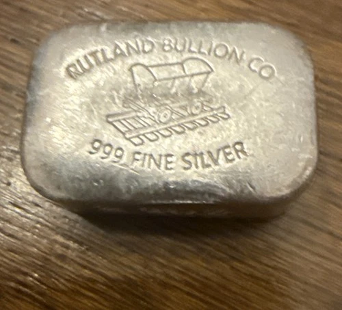 Rutland Bullion 2 Oz Vintage Style Silver Bar .999 Hand Poured