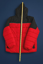 SwissTech Youth Medium Puffer Jacket Red Black Hooded Winter Coat Kids