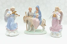 1989 Roman Inc Valencia Collection Mary Joseph Jesus Porcelain Figure + 2 Angels