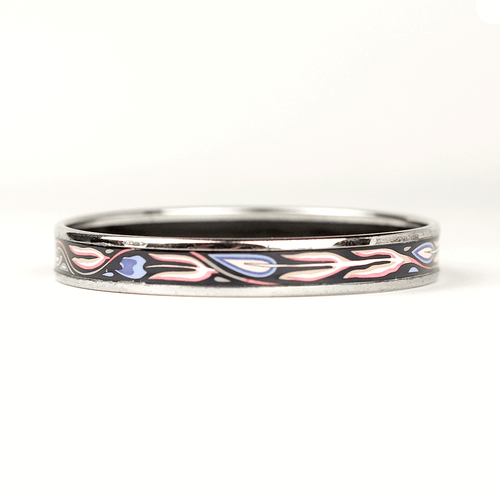 HERMES BRACELET 70 Narrow Palladium-Plated Printed Enamel Bangle - Picture 1 of 5