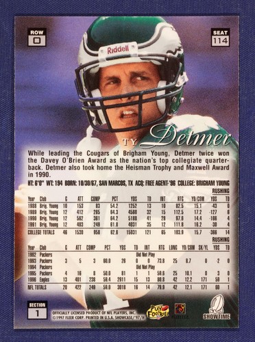 Flair Showcase Row 0 #114 Ty Detmer 1997 - Imagen 2 de 2