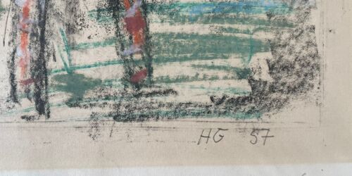 Pastel Drawing Of Venice Canal Scene Gondolas Signed HG 1957 - Picture 6 of 7