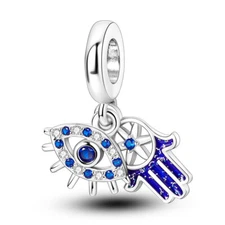 MULA European Blue Eye Flower Palm DIY Charm CZ Fit Bracelet 925 Sterling Silver