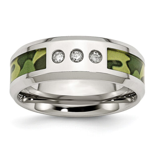 Chisel Stainless Steel Polished Camoflauge 1/10ct. tw. Diamond 8mm Band Ring SR4 - Picture 1 of 6