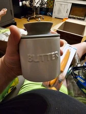 Butter Crock, Butter Keeper with Lid.  Spreadable Fresh 3.7 * 5 inch, Gray NEW