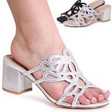 Damen Glitzer Pantoletten Sandaletten Mules Sandalen Slipper Slip On 