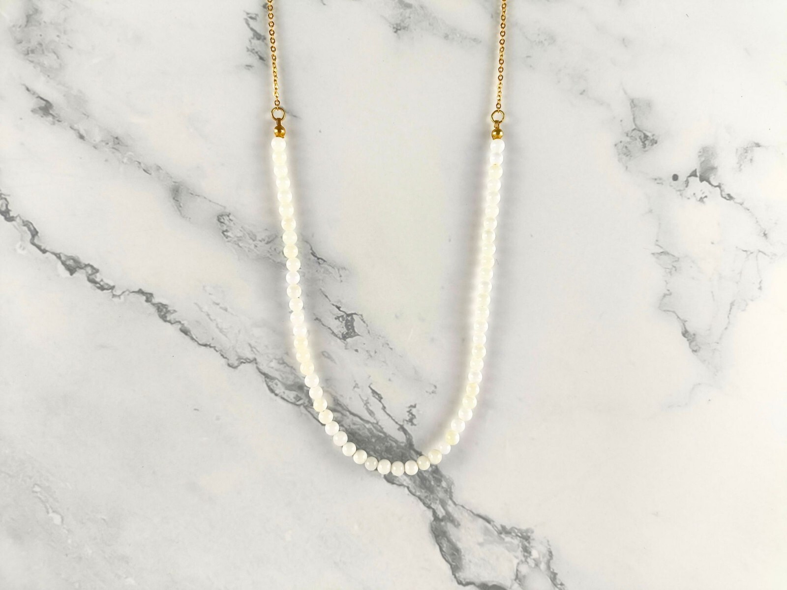 Mother of Pearl Shell Beads Gold Plated Elegant Necklace