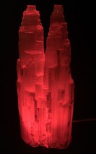 Large Selenite Lamp W/Cord Red LED Bulb Selenite Crystal Tower Two Point Double.
