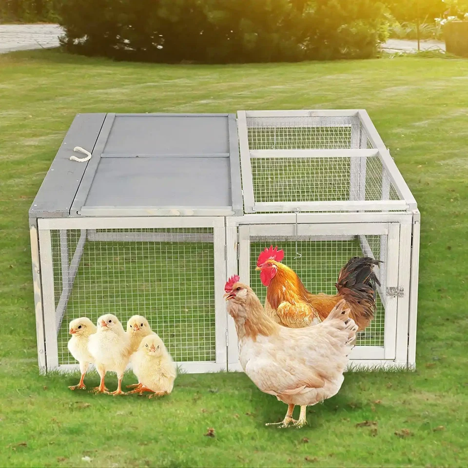 46" Folding Wooden Chicken Coop Rabbit Hutch Pet Cage Run Animal Poultry Habitat - Image 2 of 2