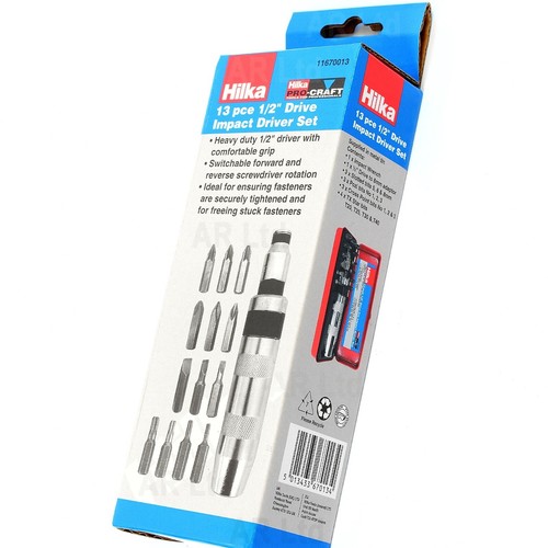 Hilka Impact Screwdriver 13 Bits Pozi TORX Phillips 1/2" Dr Impact Screw Driver - Picture 1 of 6
