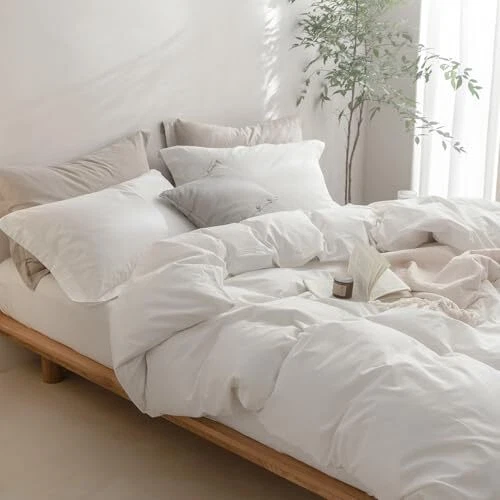 Пододеяльник на ощупь льняной королевский размер, королевский (90 x 90 дюймов) белый (без одеяла) - Изображение 2 из 4