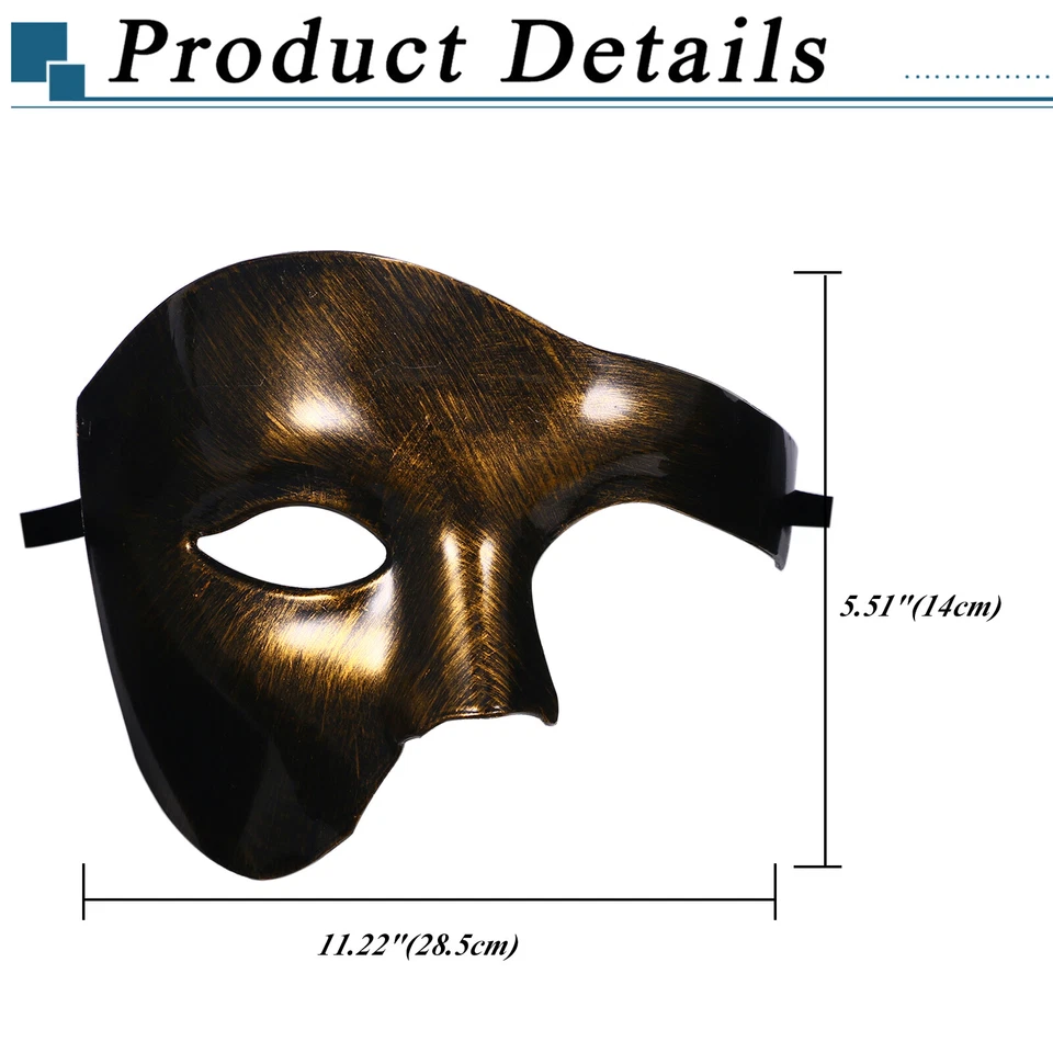 Phantom of The Opera Masquerade Mask Men's Half Face Venetian Mardi Gras Mask - Image 2 of 2