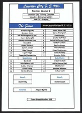 LEICESTER CITY U21s v NEWCASTLE UTD U21s 08.01.24 PREMIER LEAGUE 2 TEAM SHEET