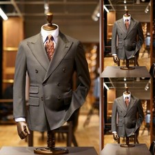 Business Men's Suits Peak Lapel Tuxedos Double Breasted Jackets 2Pcs Blazer