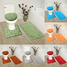 3Piece Set Velvet Memory Foam Bathroom Countour Mat Bath Rug Lid cover ROCK 