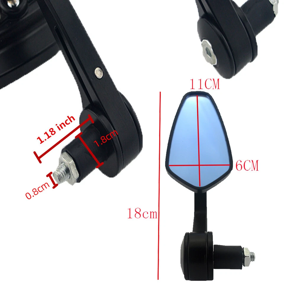 Espelhos retrovisores laterais de motocicleta 7/8" extremidade da barra de direção para Honda Yamaha Kawasaki - Imagem 4 de 4